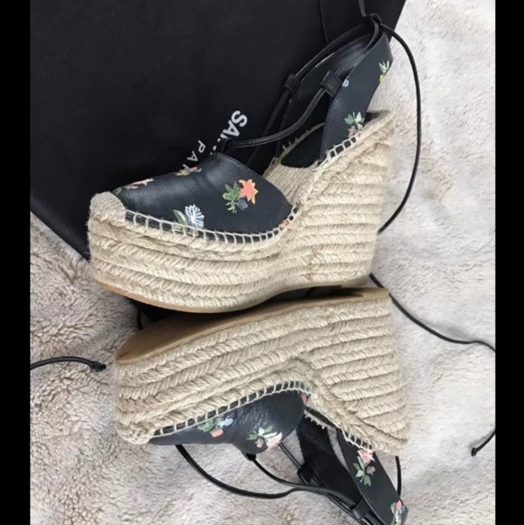 Saint Laurent Espadrille Wedge Heels , size 7 black floral - Picture 5 of 5
